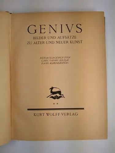 Genius. Bilder und Aufsätze zu Alter und neuer Kunst, Heise. 2 Bände, 1920