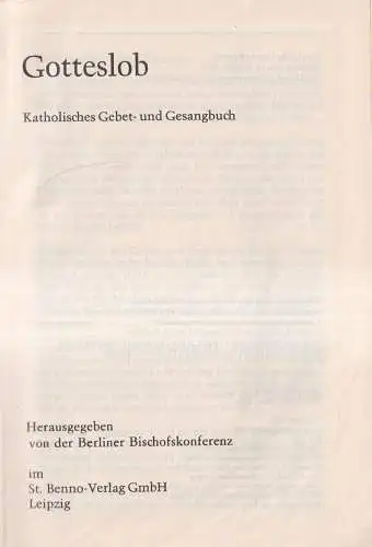 Buch: Gotteslob - katholisches Gebet- und Gesangbuch, 1990, St. Benno Verlag