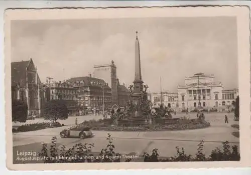 AK Leipzig. Augustusplatz mit Mendebrunnen und Neuem Theater, Louis Pernitzsch