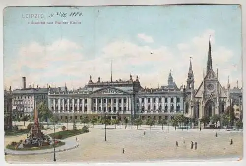 AK Leipzig. Universität und Pauliner Kirche, ca. 1905, Dr. Trenkler Co. gelaufen