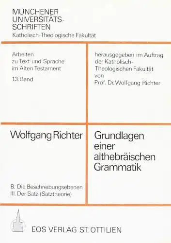 Buch: Grundlagen einer althebräischen Grammatik, Richter, Wolfgang, 1980, EOS
