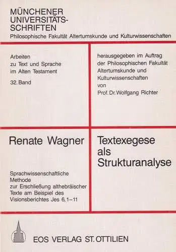 Buch: Textexegese als Strukturanalyse, Wagner, Renate, 1989, EOS Verlag