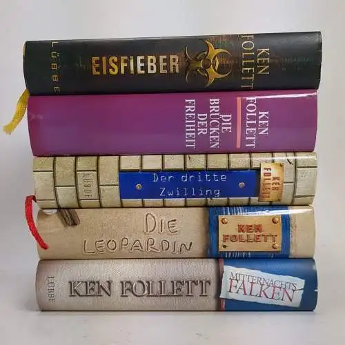 5 Bücher Ken Follett: Leopardin; Mitternachtsfalken; Eisfieber; Dritte Zwilling