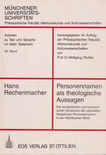 Buch: Personennamen als Theologische Aussagen, Rechenmacher, Hans, 1997, EOS