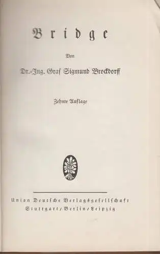 Buch: Bridge, Graf Sigmund Brockdorff, Union Deutsche Verlagsgesellschaft