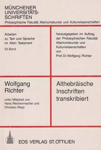 Buch: Althebräische Inschriften transkribiert, Richter, Wolfgang, 1999, EOS