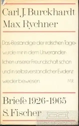 Buch: Carl J. Burckhardt - Max Rychner, Mertz-Rychner, Claudia. 1970