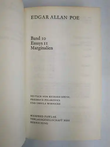 Buch: Edgar Allan Poe - Das Gesamte Werk in zehn Bänden, 1980, Pawlak, 10 Bände