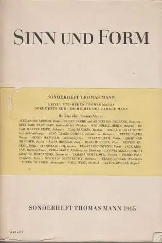 Buch: Sinn und Form, Mann, Thomas. 1965, Rütten & Loening Verlag