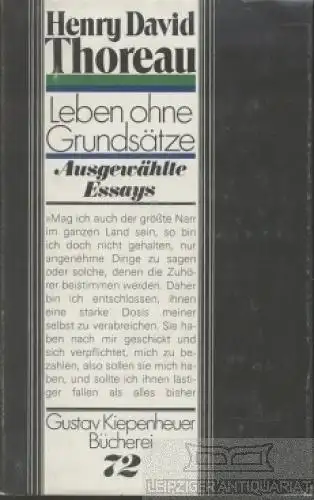 Buch: Leben ohne Grundsätze, Thoreau, Henry David. Gustav Kiepenheuer Bücherei