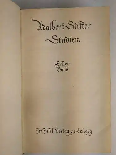 Buch: Studien 1+2, Stifter, Adalbert. 2 Bände, Insel Verlag, gebraucht, gut