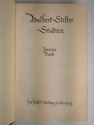 Buch: Studien 1+2, Stifter, Adalbert. 2 Bände, Insel Verlag, gebraucht, gut