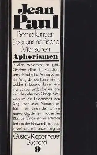 Buch: Bemerkungen über uns närrische Menschen, Jean Paul. 1984, G. Kiepenheuer