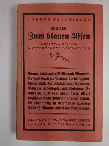 Buch: Zum blauen Affen, Serner, Walter, 1921, Paul Stegemann, Die Silbergäule