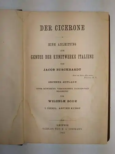 Buch: Der Cicerone, Burckhardt, Jacob, 1893, E. A. Seemann Verlag, 4 Bände