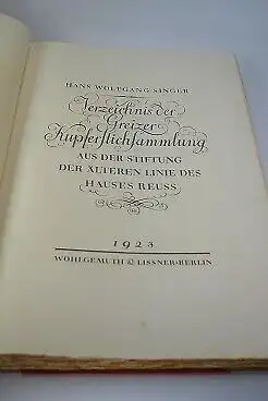 Buch: Verzeichnis der Greizer Kupferstichsammlung aus der Stiftung der... Singer