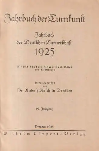 Buch: Jahrbuch der Turnkunst 1925, Jahrbuch der Deutschen Turnerschaft. 19. Jhg.