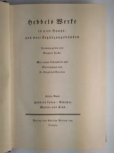 Buch: Hebbels Werke in vier Haupt- und drei Ergänzungsbänden, Reclam, 7 Bände