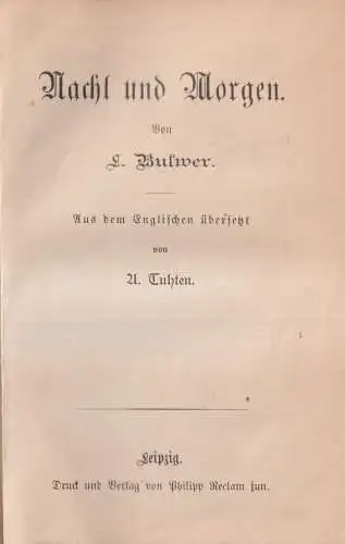 Buch: Nacht und Morgen, L. Bulwer, Reclam Verlag, gebraucht, gut, Frakturschrift