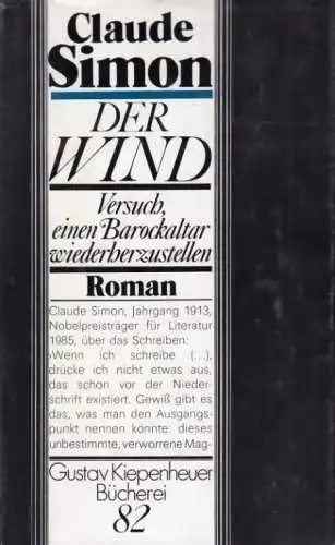 Buch: Der Wind, Simon, Claude. Gustav Kiepenheuer Bücherei, 1988, gebraucht, gut