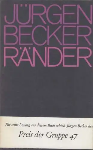 Buch: Ränder, Becker, Jürgen. 1968, Suhrkamp Verlag, gebraucht, gut