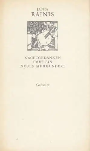 Buch: Nachtgedanken über ein neues Jahrhundert, Rainis, Janis. Weiße Reihe, 1974