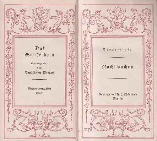 Buch: Nachtwachen, Bonaventura, Das Wunderhorn 24, W. J. Mörlins Verlag