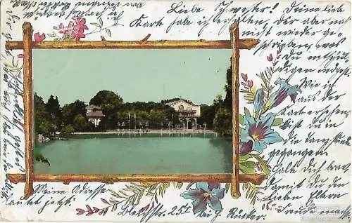 AK Wiesbaden. Kurgarten & Teich. ca. 1904, Postkarte. Ca. 1904, ohne Verlag