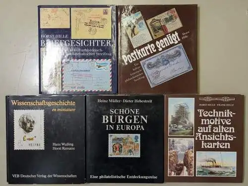 5 Bücher Philatelie: Briefgesichter; Postkarte genügt; Technikmotive auf alten..