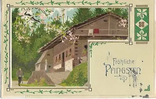 AK Fröhliche Pfingsten. Prägepostkarte. ca. 1910, Postkarte. Pfingsten, gut