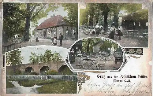 AK Gruss aus der Polnischen Hütte. Münsa S.A.. ca. 1910, gebraucht, gut