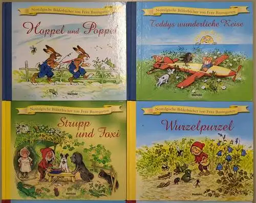 8 Nostalgische Bilderbücher von Fritz Baumgarten: Blumenelfchen, Teddy, Hoppel..