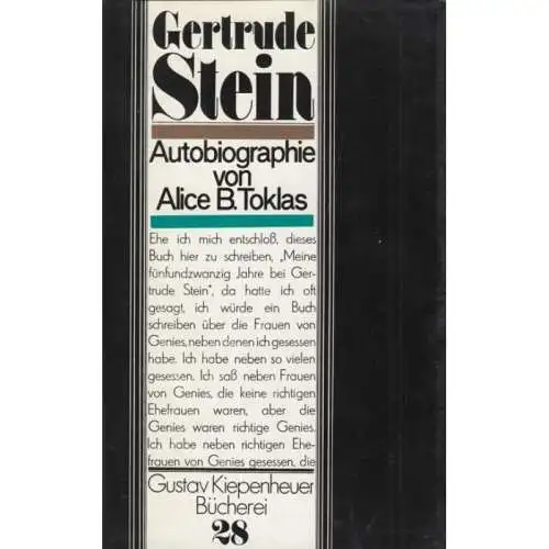 Buch: Autobiographie von Alice B. Toklas, Stein, Gertrude. 1981, G. Kiepenheuer