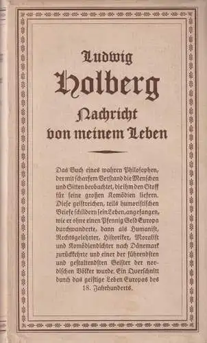 Nachricht von meinem Leben, Holberg, Ludwig, 1926, Frankfurter Verlags-Anstalt