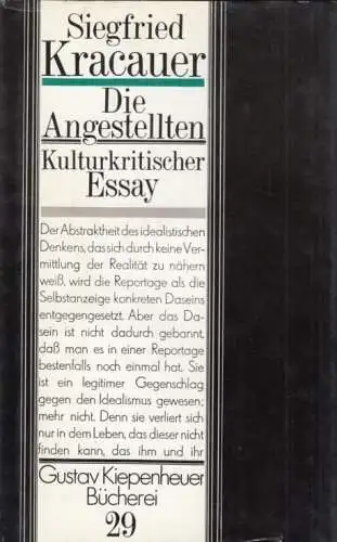 Buch: Die Angestellten, Kracauer, Siegfried. Gustav Kiepenheuer Bücherei, 1981