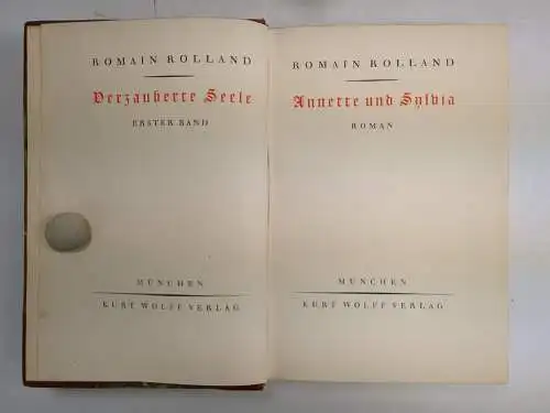 Buch: Verzauberte Seele 1-3, Rolland, Romain. 3 Bände, 1924, Kurt Wolff Verlag