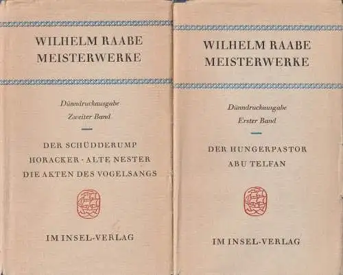 Buch: Meisterwerke, Raabe, Wilhelm, 2 Bände, 1963, Insel Verlag, gebraucht, gut