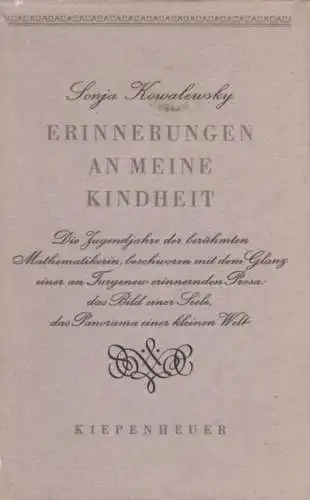 Buch: Erinnerungen an meine Kindheit, Kowalewsky, Sonja. 1960, gebraucht, gut