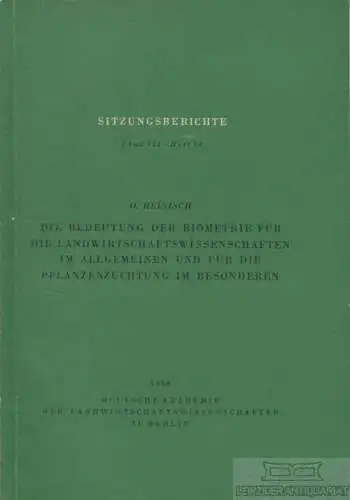 Buch: Die Bedeutung der Biometrie für die Landwirtschaften im... Heinisch, O