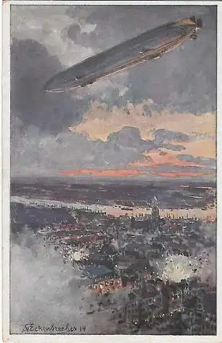 AK Zeppelin über Antwerpen. ca. 1915, Luftfahrt, Postkarte, gebraucht, gut