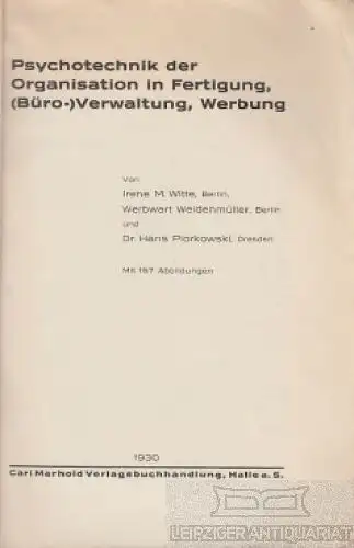 Buch: Psychotechnik der Organisation in Fertigung, (Büro-) Verwaltung... Witte