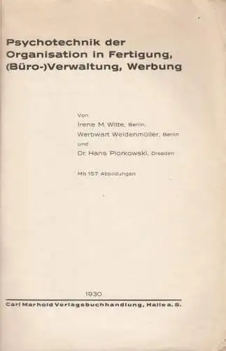 Buch: Psychotechnik der Organisation in Fertigung, (Büro-) Verwaltung... Witte