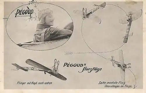 AK Pegouds Sturzflüge. Flieger mit Kopf nach unten. c 1913, Luftfahrt, gut