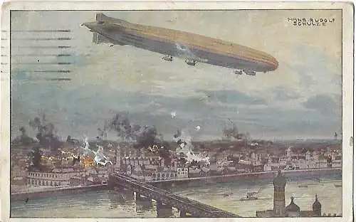 AK Luftschiff Schütte-Lanz Warschau bombardierend. ca. 1915, Luftfahrt, gut