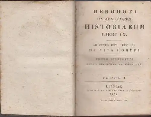 Buch: Herodoti Halicarnassei Historiarum Libri IX. , Herodot, 3 in 1 Bd., 1828,
