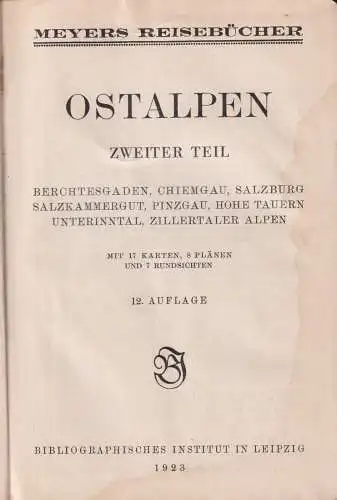 Buch: Ostalpen (2 Bände), 1923, Meyers Reisebücher, Bibliographisches Institut