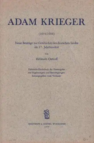 Buch: Adam Krieger, Osthoff, Helmuth, 1970, gebraucht, akzeptabel