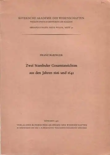 Buch: Zwei Stambuler Gesamtansichten aus den Jahren 1616 und 1642, 1960
