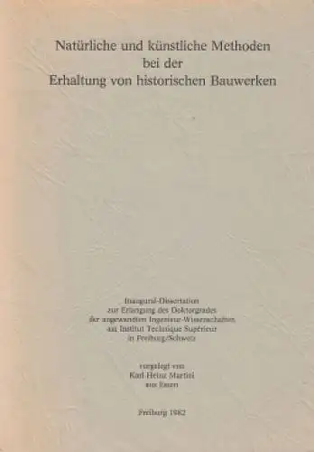 Buch: Natürliche und künstliche Methoden bei der Erhaltung von... Martini. 1982