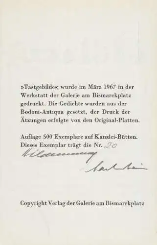 Buch: Tastgebilde, Hildebrandt, Guido. 1967, Verlag der Galerie am Bismarckplatz